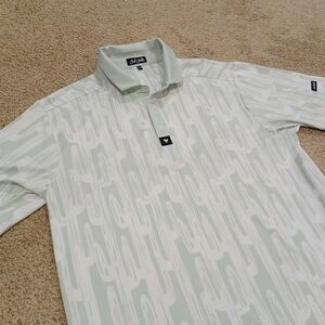 Bad Birdie Sage Green Cactus-Print Golf Polo Lightweight Mens Size L